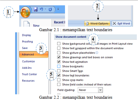 mengatur teks boundaries di ms word 2007